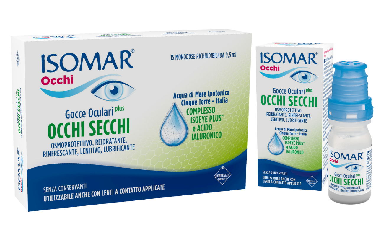 Isomar Occhi Plus - Gocce oculari per occhi secchi con effetto lubrificante, lenitivo, idratante