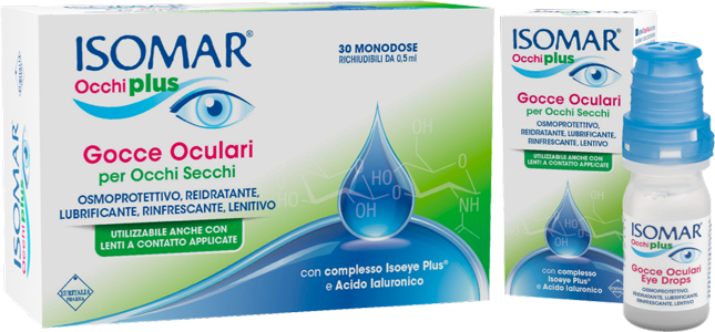 Isomar Occhi Plus - Gocce oculari per occhi secchi con effetto lubrificante, lenitivo, idratante
